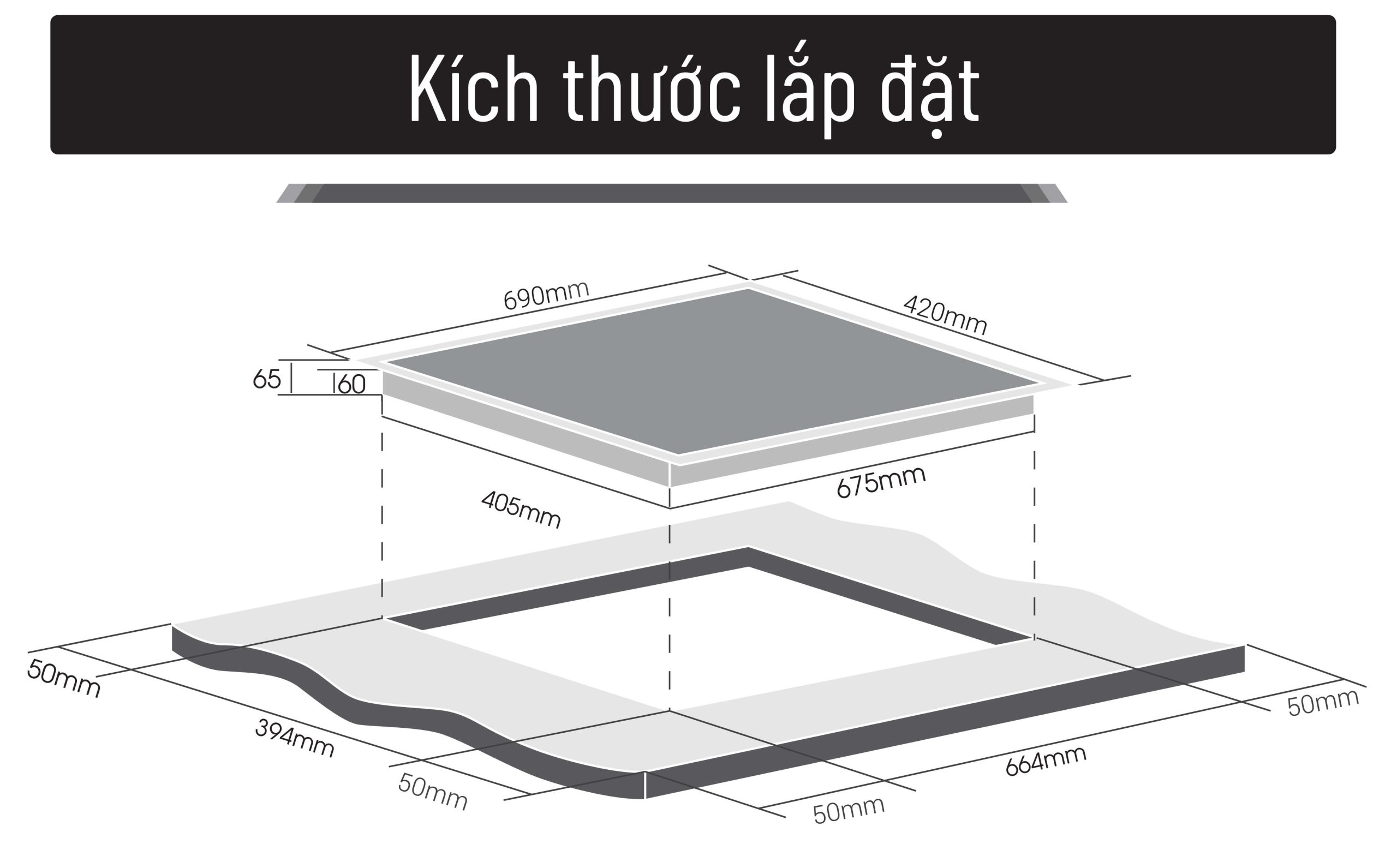 Kích thước lắp đặt bếp điện từ FC-DC186